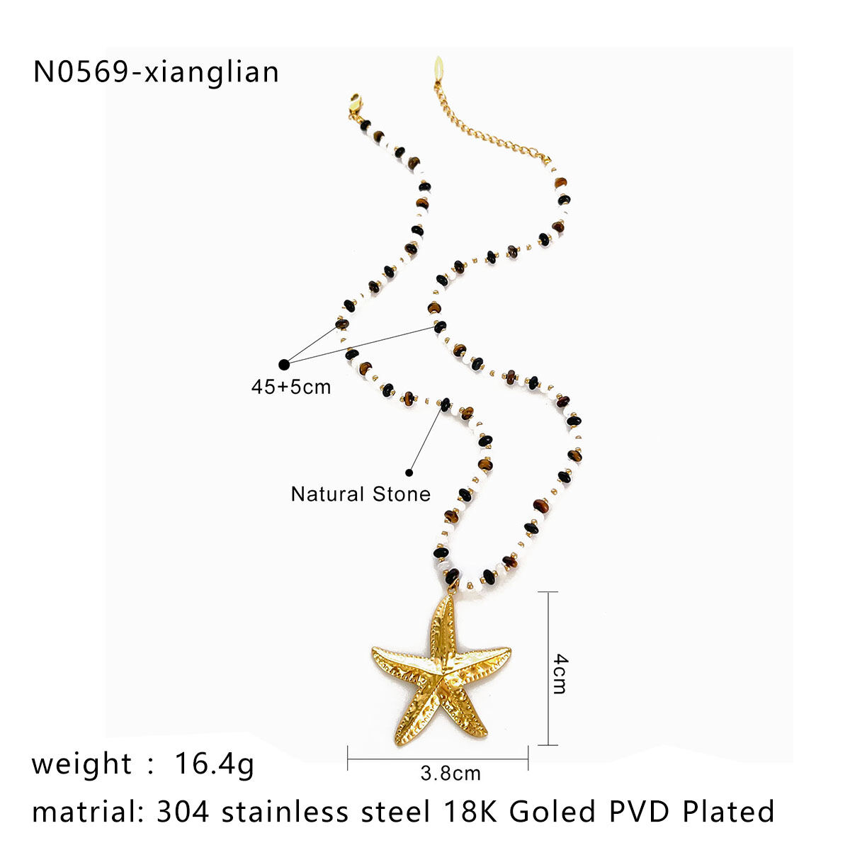 Conjunto de collar de estrella de mar de piedra natural h5 Imagen2