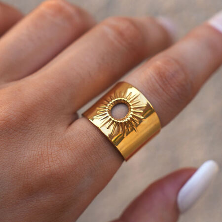 1 Piece Simple Series Simple Sun Stainless Steel Waterproof Gold Color Minimalist Rings