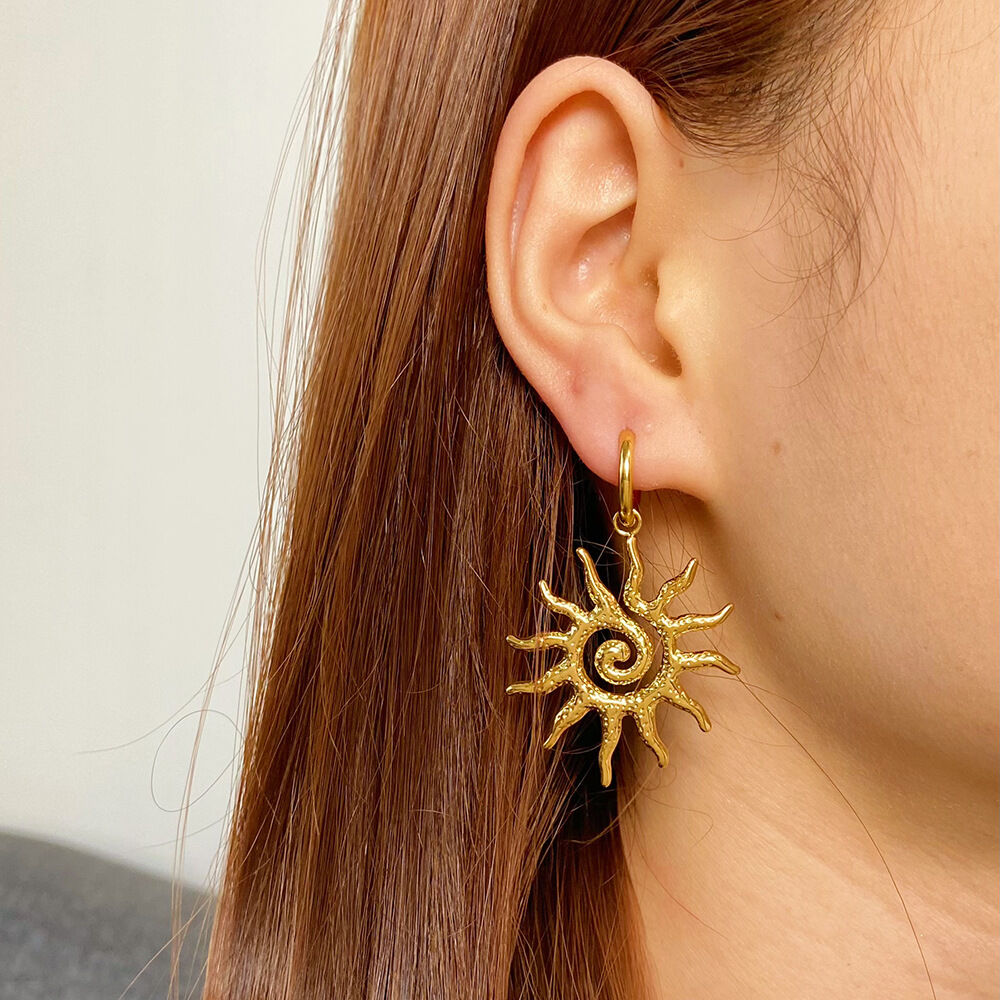 1 Pair Classic Series Retro Sun/Moon Stainless Steel Waterproof  Dangle Earrings