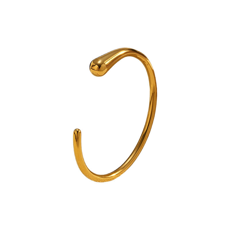 Bracelet manchette simple rond en acier inoxydable étanche couleur or (1 pièce) Image5