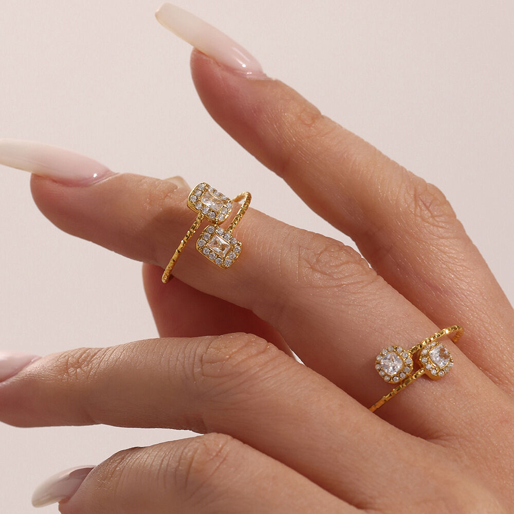 1 Piece Luxurious Heart Stainless Steel Waterproof Gold Color Women's Gemstone Rings Picture5