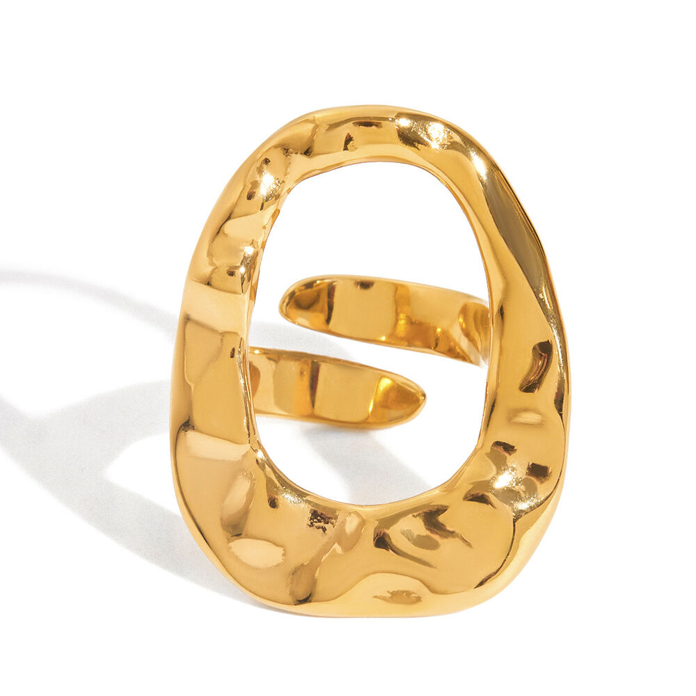 1 Piece Irregular Oval Stainless Steel Waterproof Gold Color Statement Rings