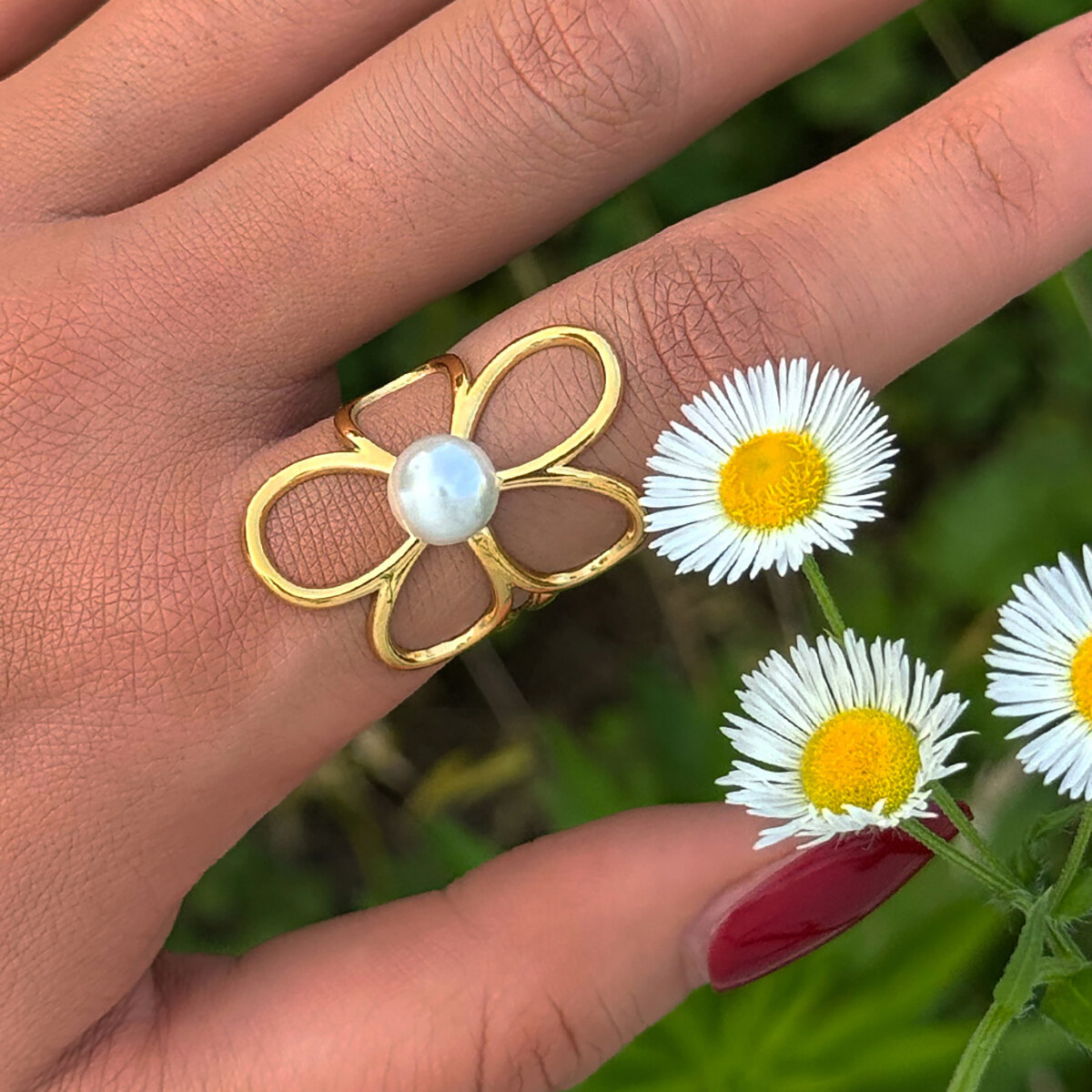 1 Piece Simple  Elegant Flower Stainless Steel Waterproof  Gold Color  Statement Rings
