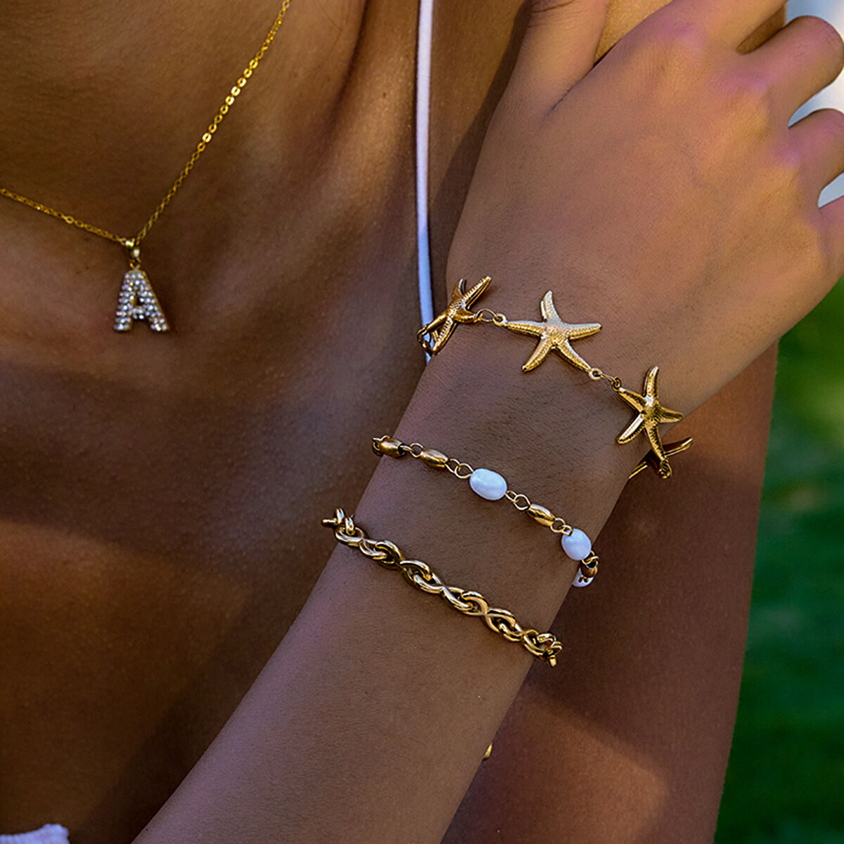 1 Piece Vacation Starfish Stainless Steel Waterproof Gold Color Women's Chain Bracelets 2