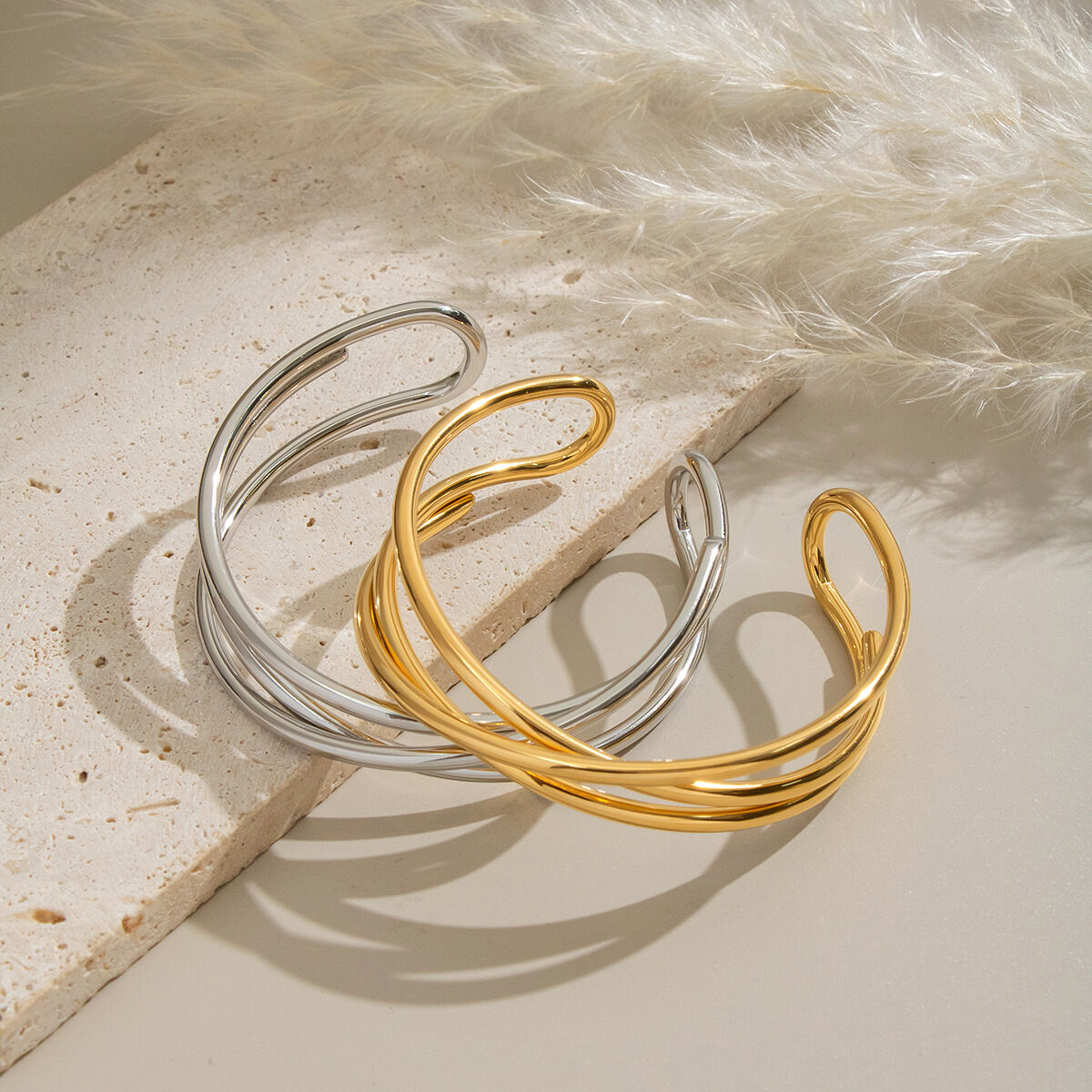 1 Piece Stainless Steel Waterproof Gold Color Cuff Bracelet h5 Picture2
