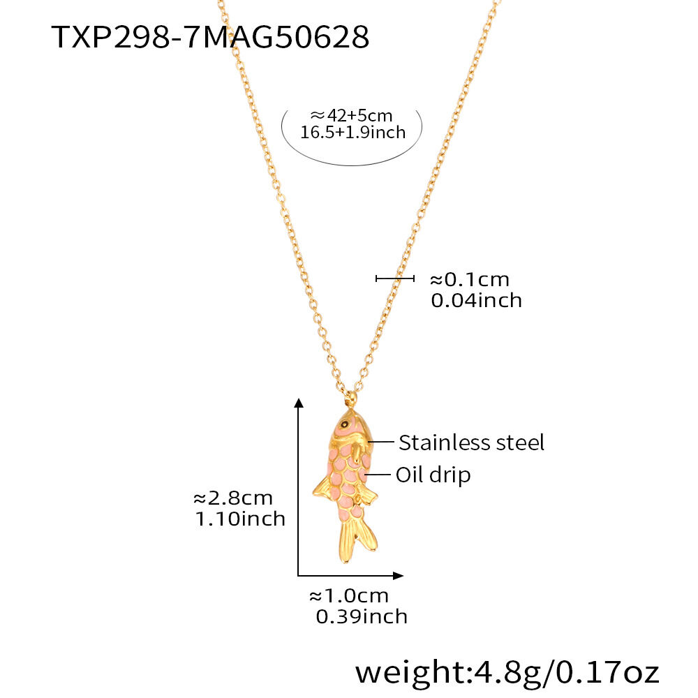 Txp298-7 Deep Pink Fish Pendant Necklace 42+5Cm Picture5