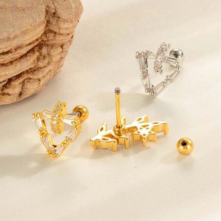 1 stuk hart koper goud kleur zirkoon piercing oorbel 2
