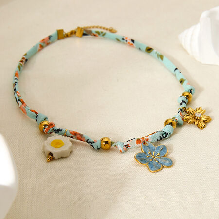 1 Piece Flower Fabric Pendant Necklace 2