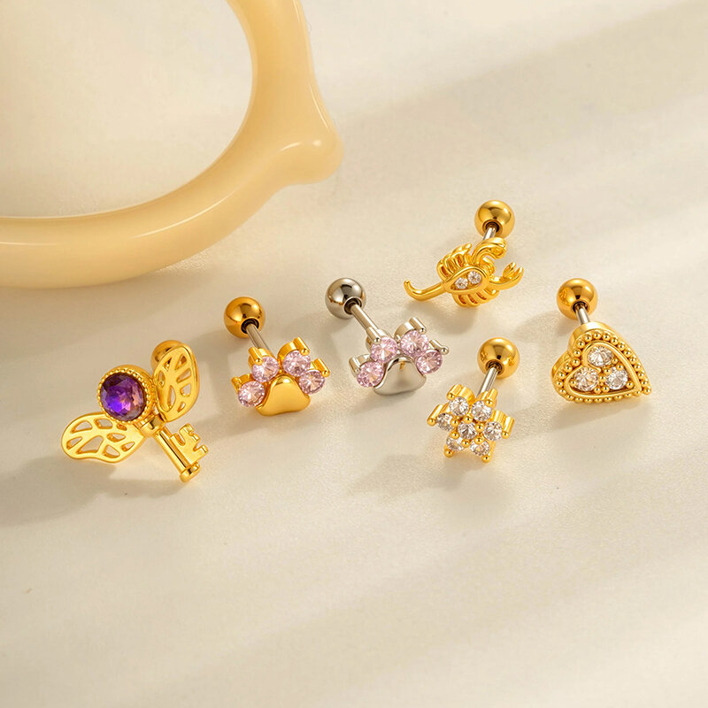 1 Adet Parıldayan Pençe Bakır Altın Rengi Zirkonyum Kadın Piercing Küpe Resim4
