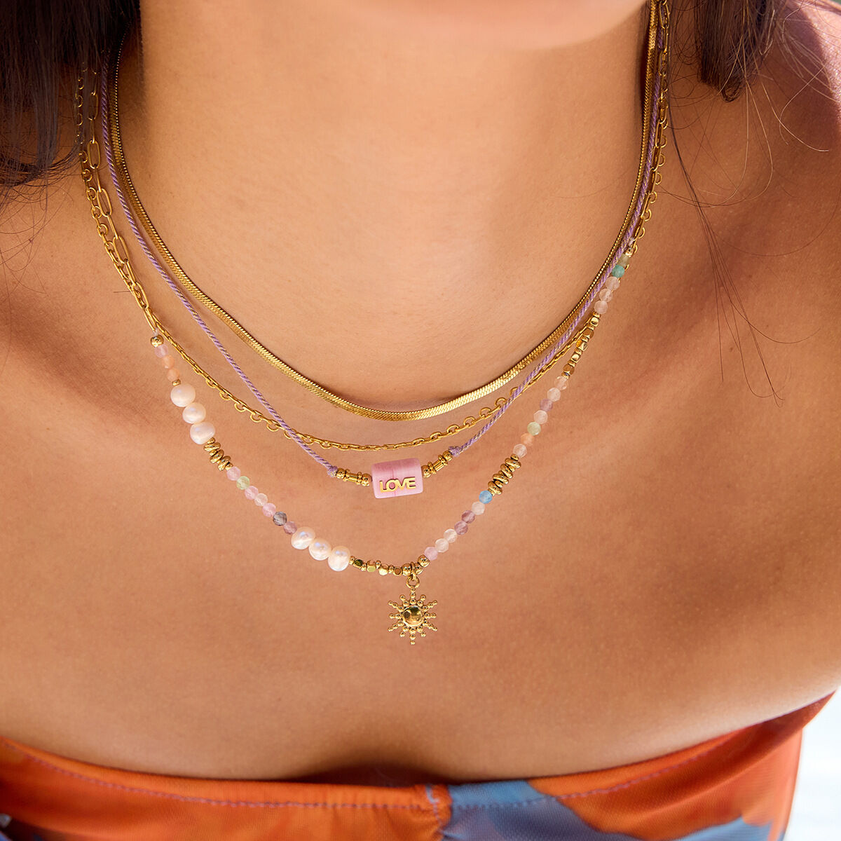 1 Piece Polychrome Beads Sun Stainless Steel Waterproof Gold Color Women's Pendant Necklaces Picture3