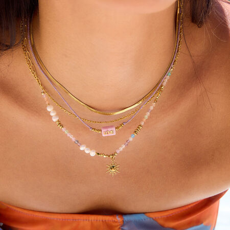 1 Piece Polychrome Beads Sun Stainless Steel Waterproof Gold Color Women's Pendant Necklaces 2