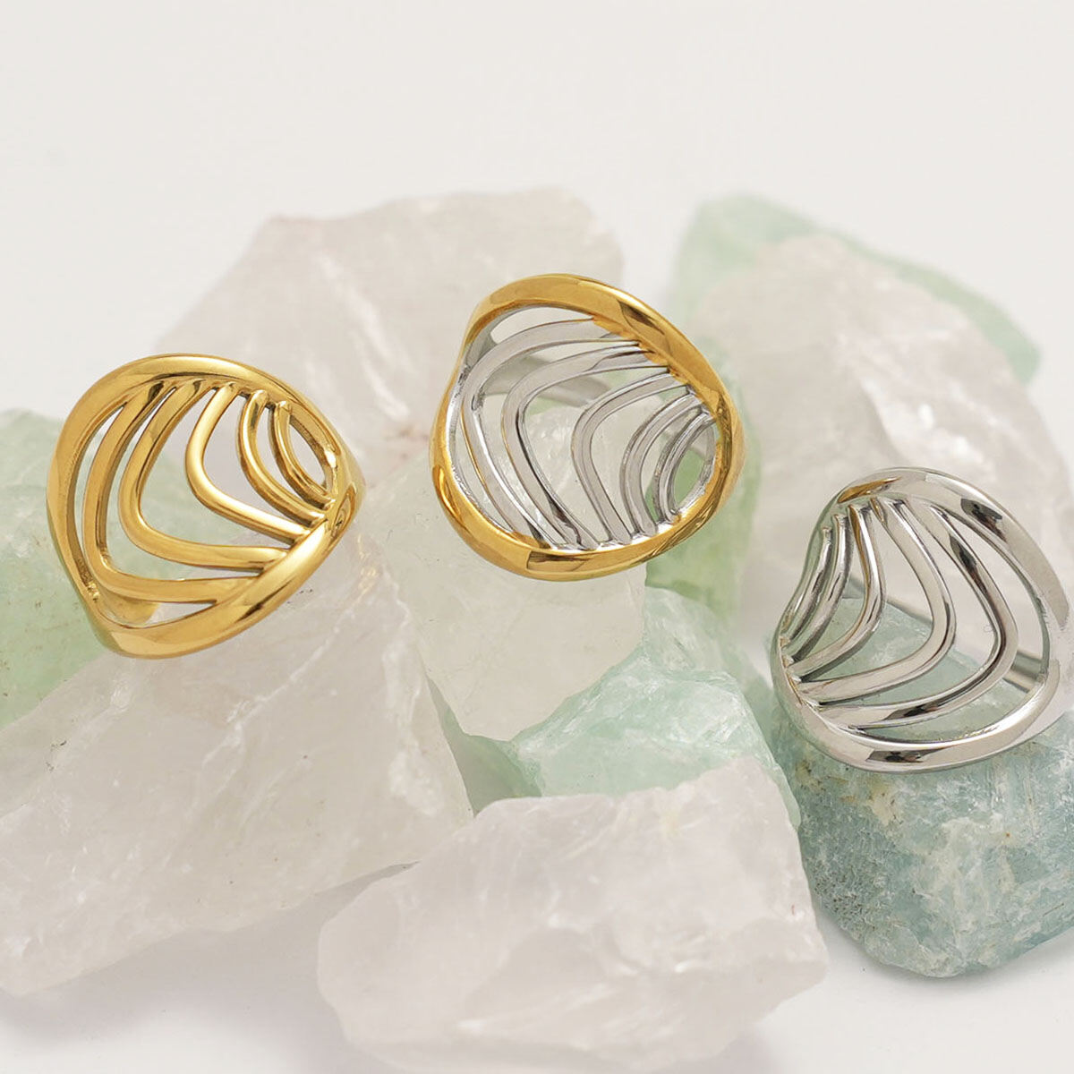 1 Piece Simple Strip Stainless Steel Waterproof Gold Color Minimalist Rings Picture4