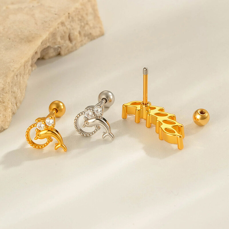 1 orecchino piercing in zircone color rame e oro 2