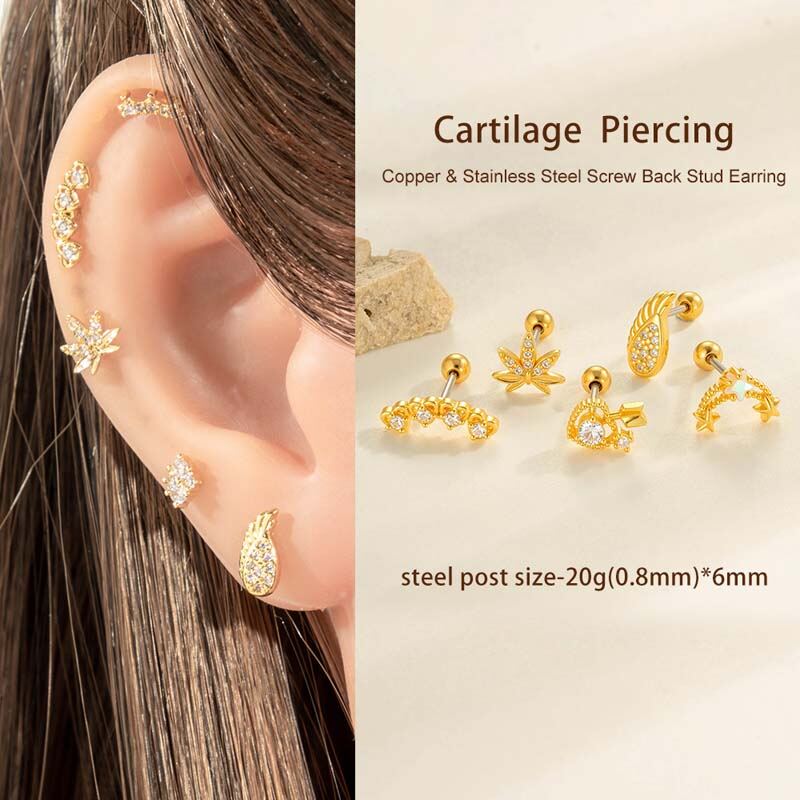 1 Stück zarte Palme Kupfer Gold Farbe Zirkon Damen Piercing Ohrringe Bild5
