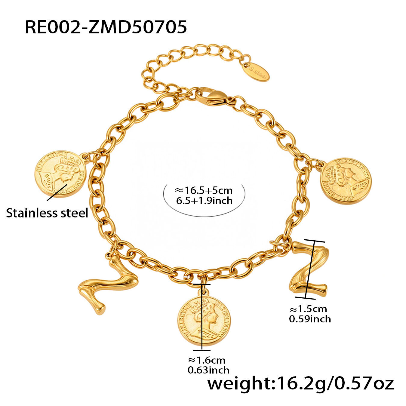 RE002-Z Bracciale fai da te in oro 16+5cm Immagine26