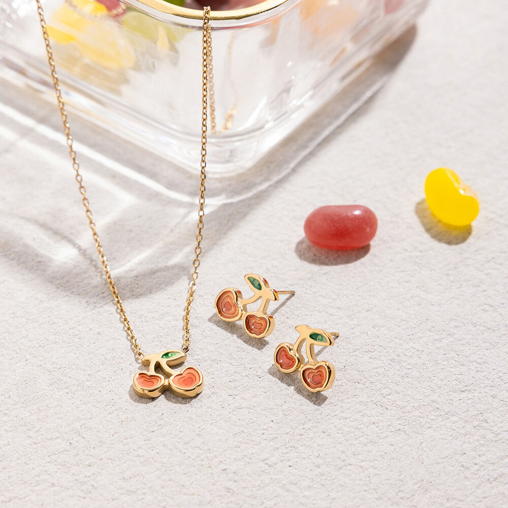 1 Piece Natural Cherry Stainless Steel Waterproof Gold Color Women's Jewelry Sets Picture5