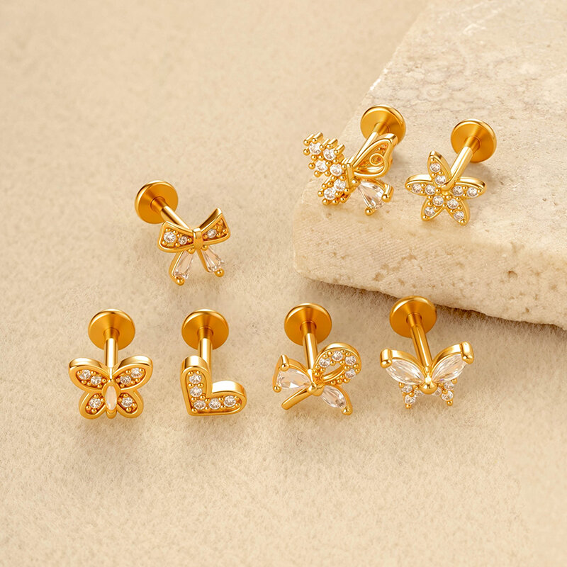 1 Piece Butterfly Copper Gold Color Zircon Piercing Earring