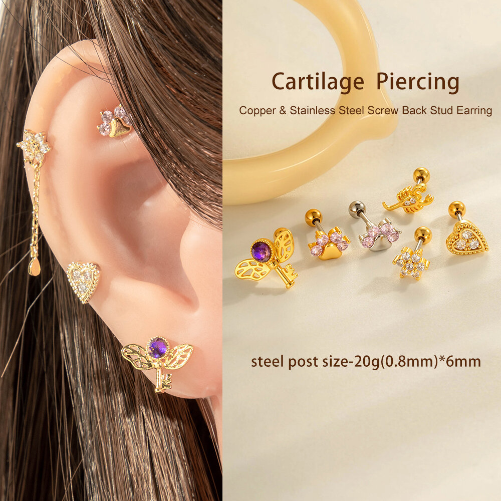 1 Adet Parıldayan Pençe Bakır Altın Rengi Zirkonyum Kadın Piercing Küpe Resim5