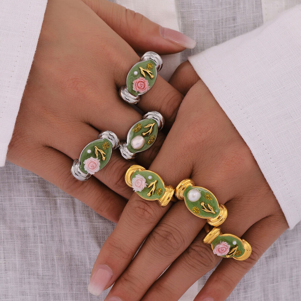 1 Piece Romantic Series Flower Stainless Steel Waterproof Gold Color Statement Rings Picture2