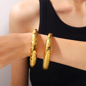 1 Piece Plaid Stainless Steel Waterproof Gold Color Cuff Bangle h5 Picture4