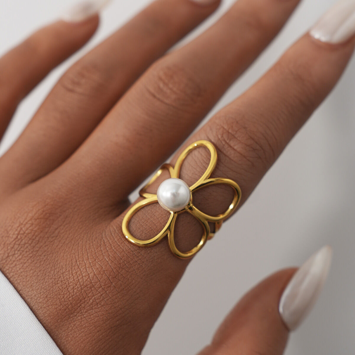 1 Piece Simple  Elegant Flower Stainless Steel Waterproof  Gold Color  Statement Rings h5 Picture7