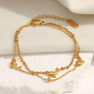 Pulsera de acero inoxidable con dije de delfín natural, color dorado, resistente al agua, para mujer, 1 pieza h5 Imagen6