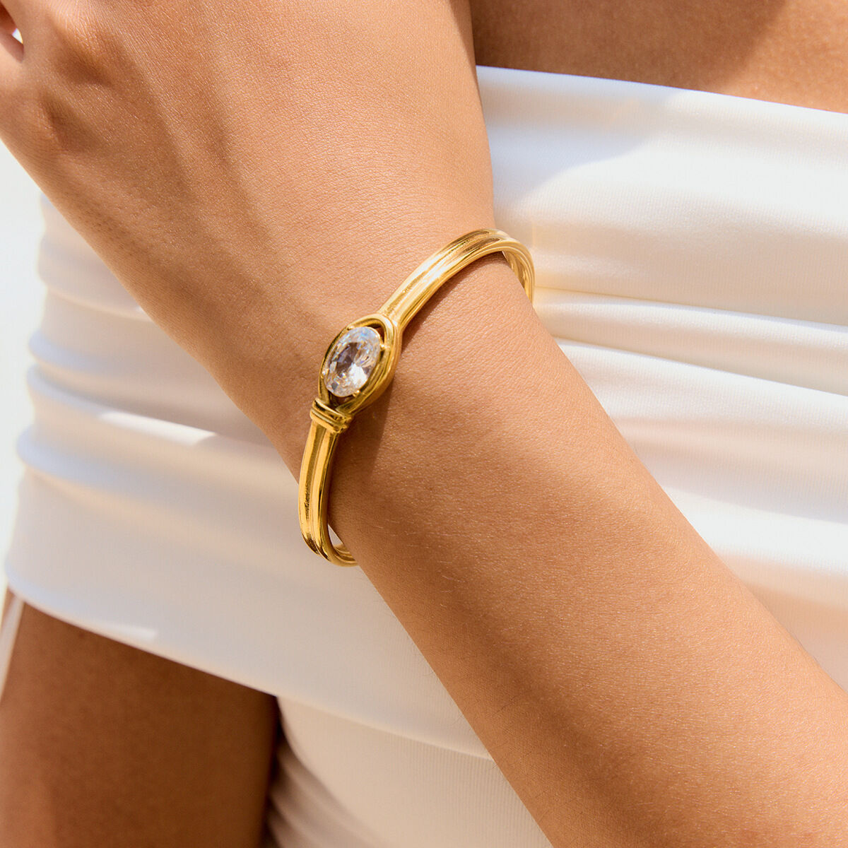 1 Piece Elegant Oval Stainless Steel Waterproof Gold Color Women's Bangles 2