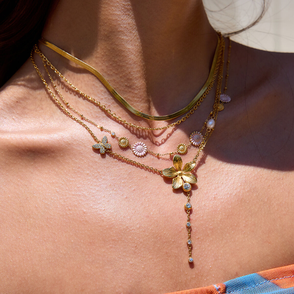 1 Piece Exquisite Flower Tassels Stainless Steel Waterproof Gold Color Women's Pendant Necklaces