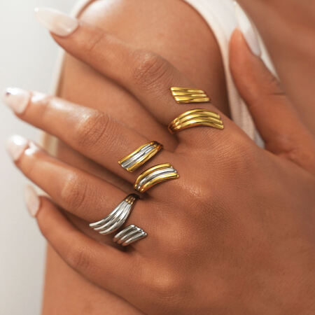 1 Pair Simple Series Daily Strip Stainless Steel Waterproof Gold Color Minimalist Rings