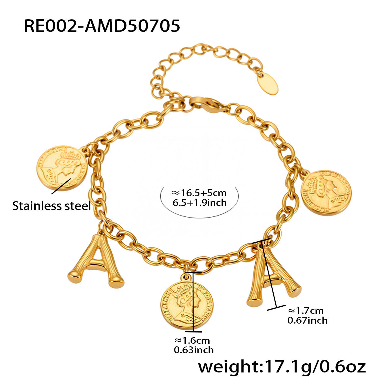 Braccialetti con ciondoli da donna color oro impermeabili in acciaio inossidabile con lettere giornaliere, 1 pezzo h5 Immagine2