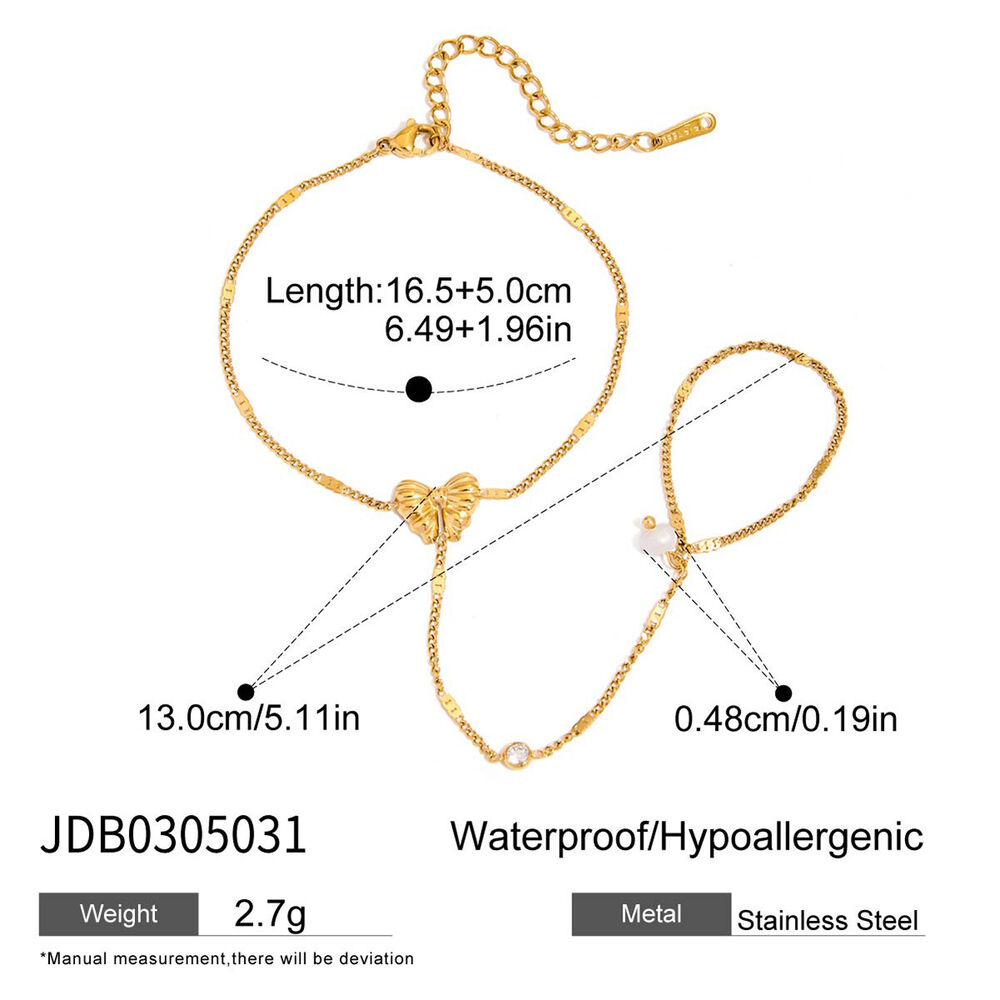 1 Stück Romantisches Schleifen-Armband aus Edelstahl, wasserdicht, goldfarben, für Damen Bild2
