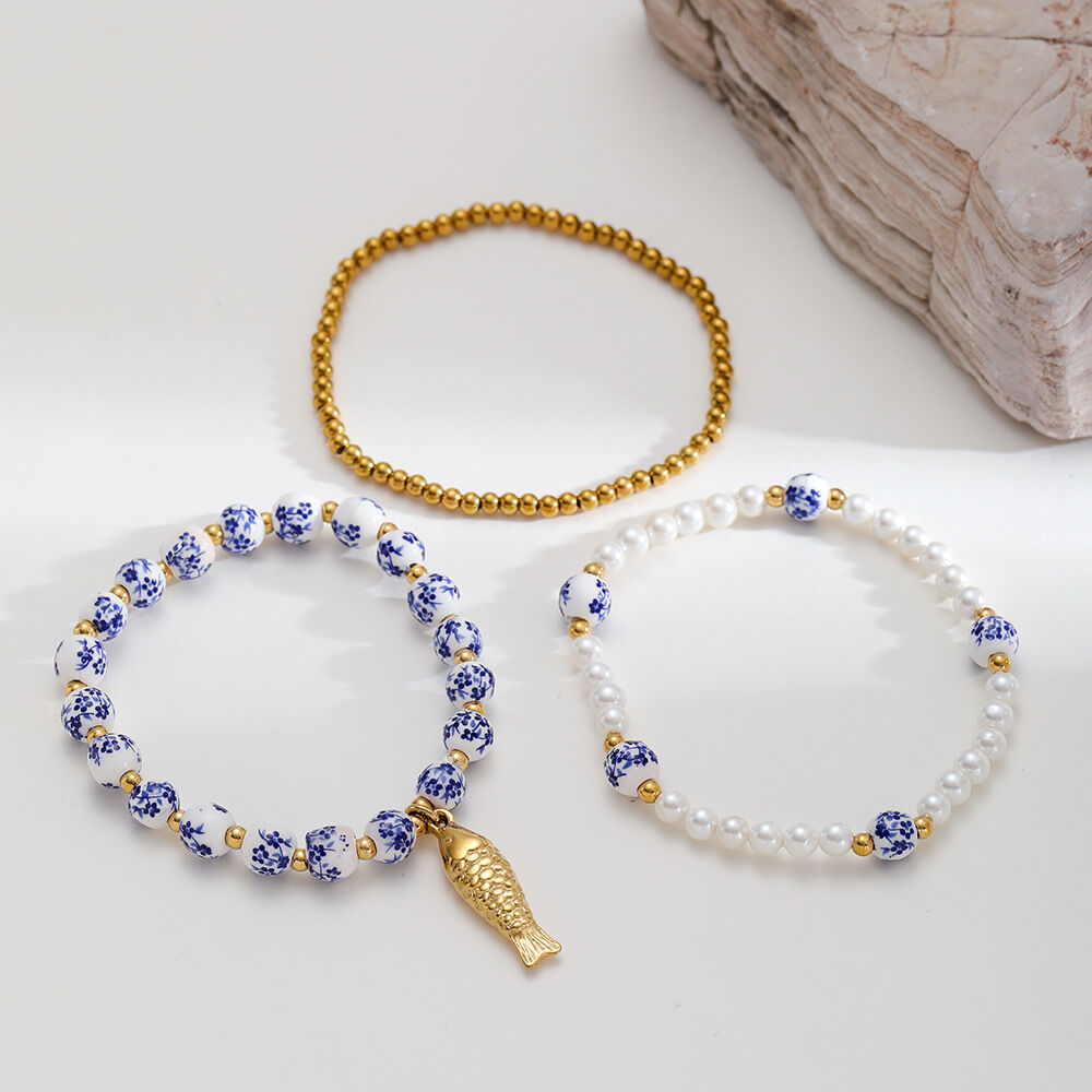 1 Piece Classic Series Elegant Flower Ceramics Gold Color Women's Beaded Bracelets Picture4