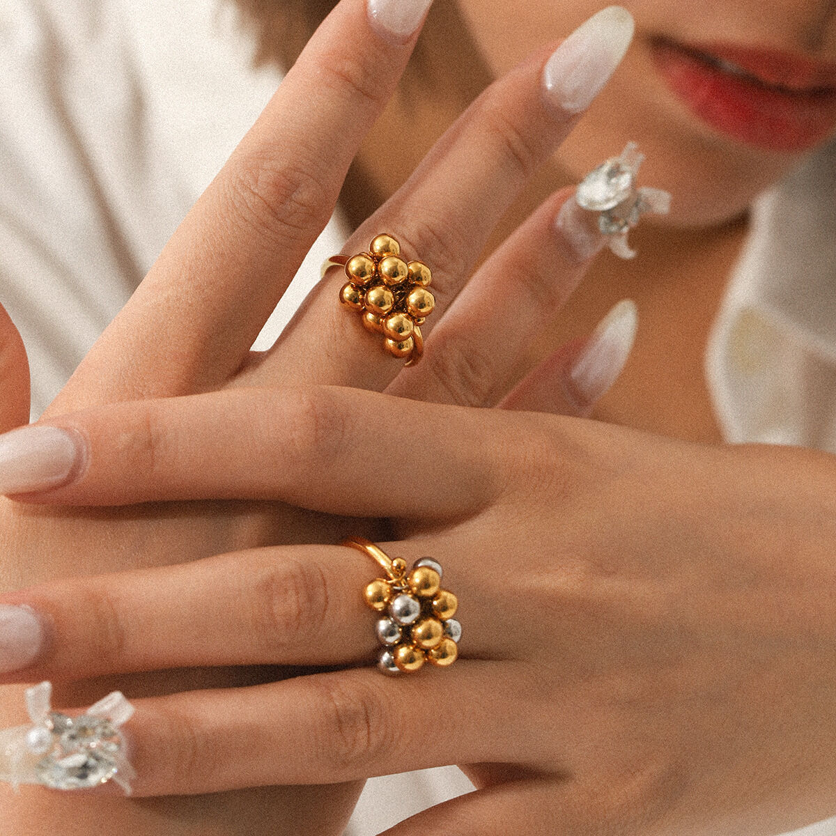 1 Piece Simple Series Daily Beads Stainless Steel Waterproof Gold Color Statement Rings