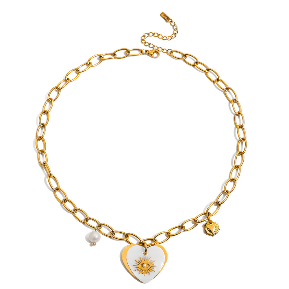 1 pezzo squisito cuore in acciaio inossidabile impermeabile color oro collane con ciondolo da donna