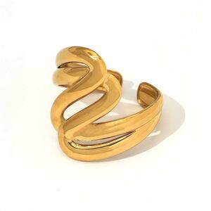 1 pezzo semplice anello irregolare in acciaio inossidabile color oro h5