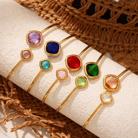 1 Pair Luxurious Rectangle Stainless Steel Waterproof Gold Color Women's Bangles 2