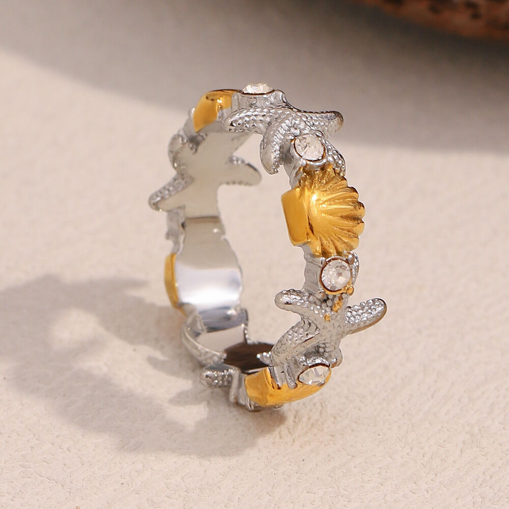 1 Piece Designable Starfish & Shell Stainless Steel Waterproof Gold Color Statement Rings Picture7