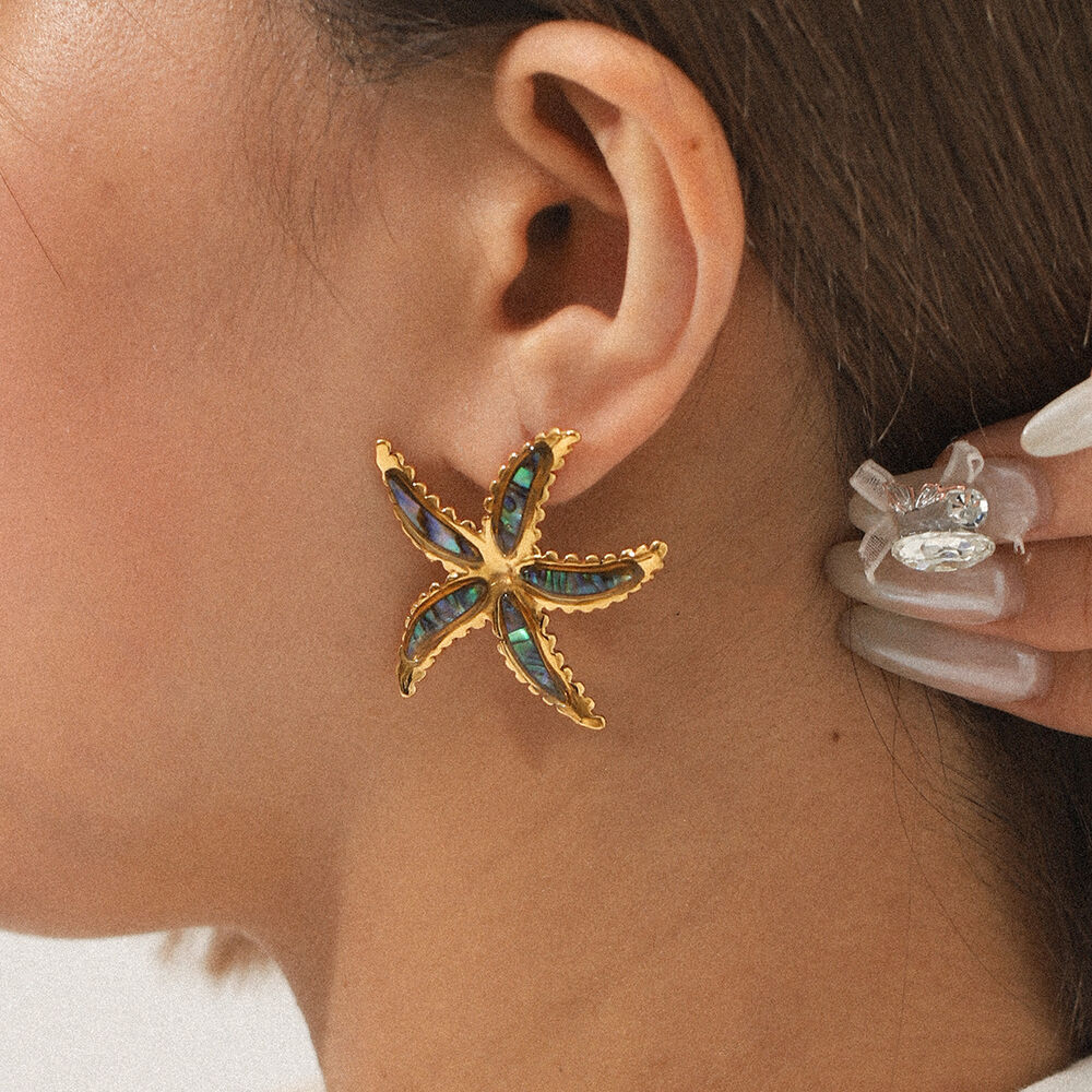 1 Pair Simple Daily Starfish Stainless Steel Waterproof Gold Color Women's Stud Earrings h5Picture3