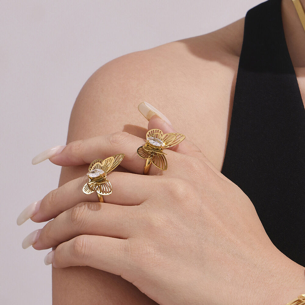 1 Piece Romantic Butterfly Stainless Steel Waterproof Gold Color Women's Jewelry Sets Picture5