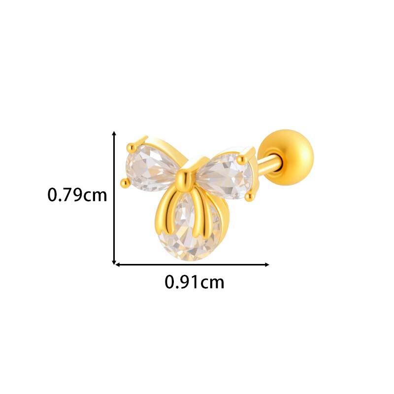 Orecchino piercing con nodo a fiocco in rame e zircone color oro h5 Immagine2