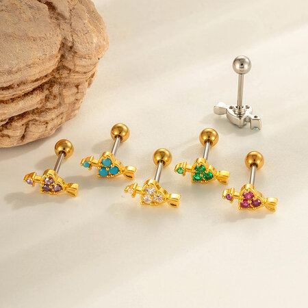 1 stuk hart koper goud kleur zirkoon piercing oorbel