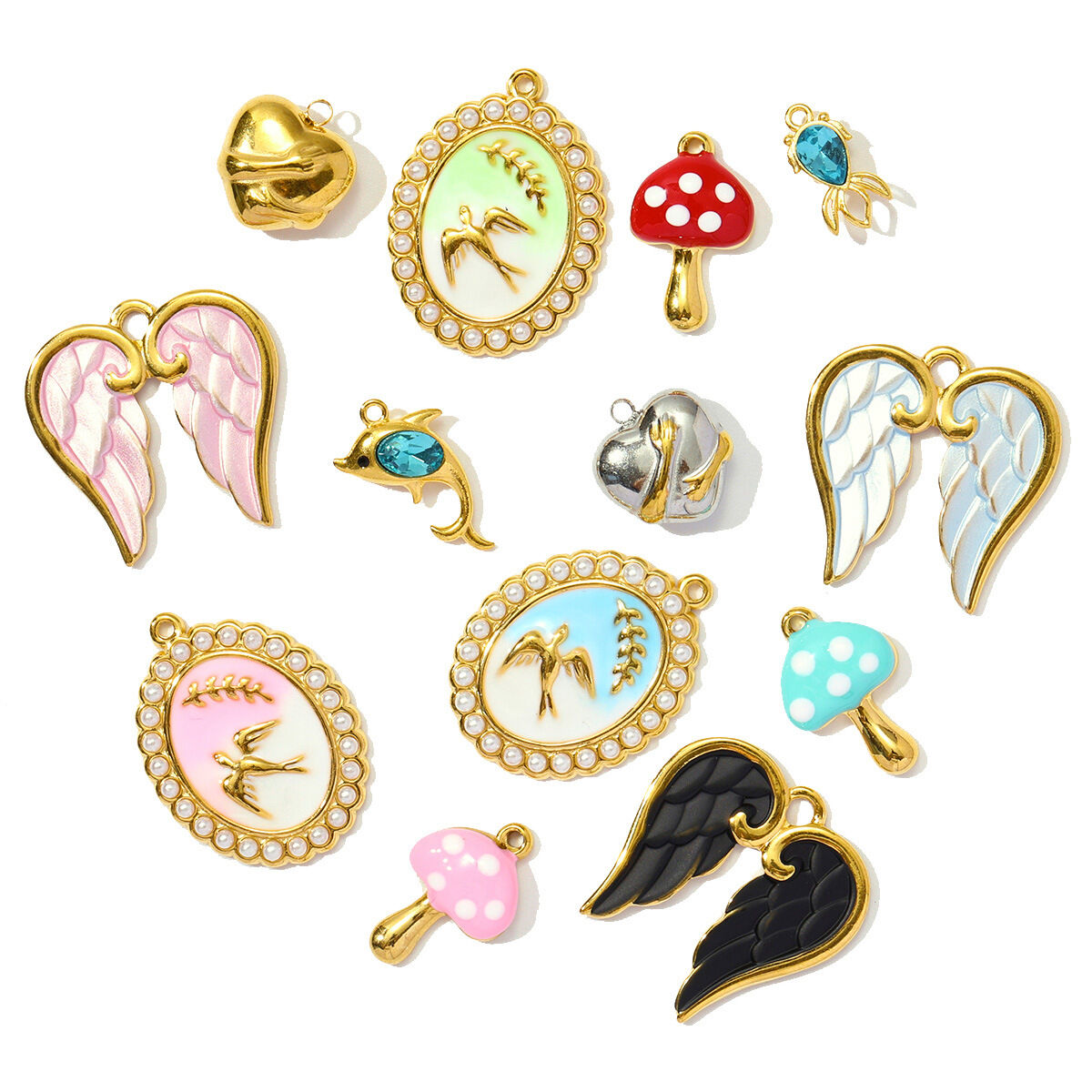 1 pezzo semplice serie fai da te rondine in acciaio inossidabile impermeabile color oro ciondoli da donna h5 Immagine3