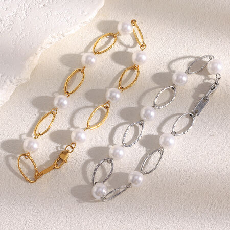 1 Piece Classic Series Oval Stainless Steel Waterproof Gold Color Women's Chain Bracelets