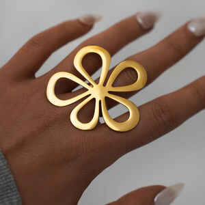1 stuk Retro Flower roestvrij staal goudkleurige dames statement ringen h5 Afbeelding5