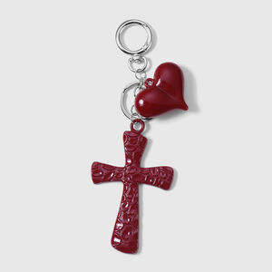 1 Pair Retro Wine Red Cross Heart Bag Charm h5