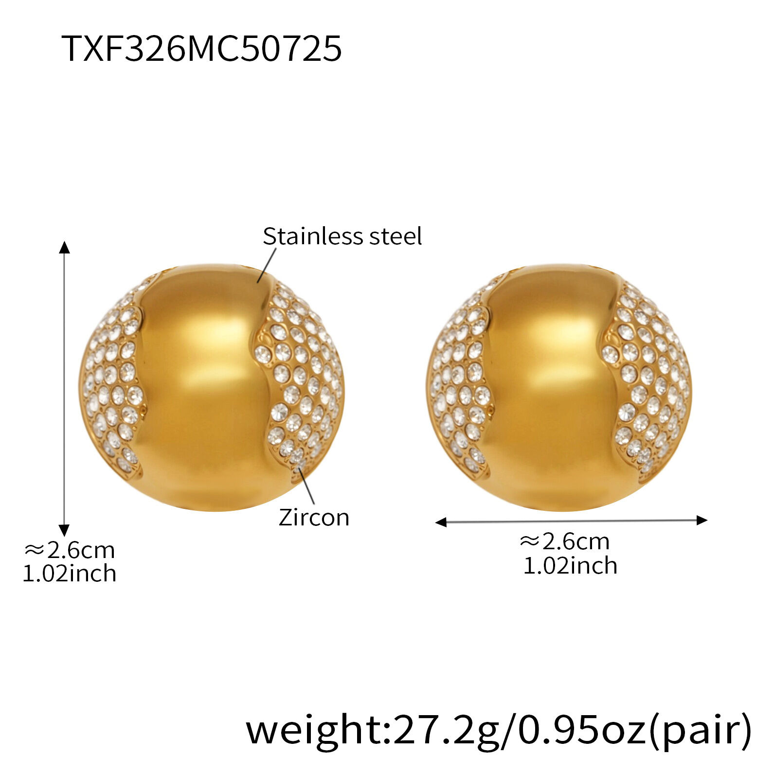 Txf326-Golden Cubic Zircon Earrings Picture3