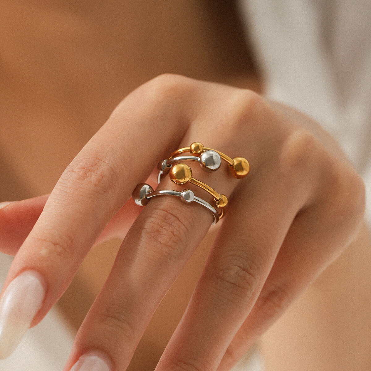 1 Piece Simple  Daily Mixed Color Stainless Steel Waterproof  Gold Color Statement Rings