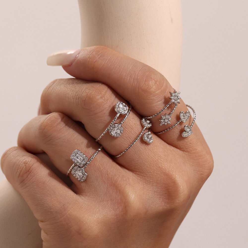 1 Piece Luxurious Heart Stainless Steel Waterproof Gold Color Women's Gemstone Rings Picture6