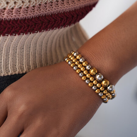 1 Piece Casual Mixed Gold Color And Silver Colors Stainless Steel Waterproof Beaded Bracelets 2