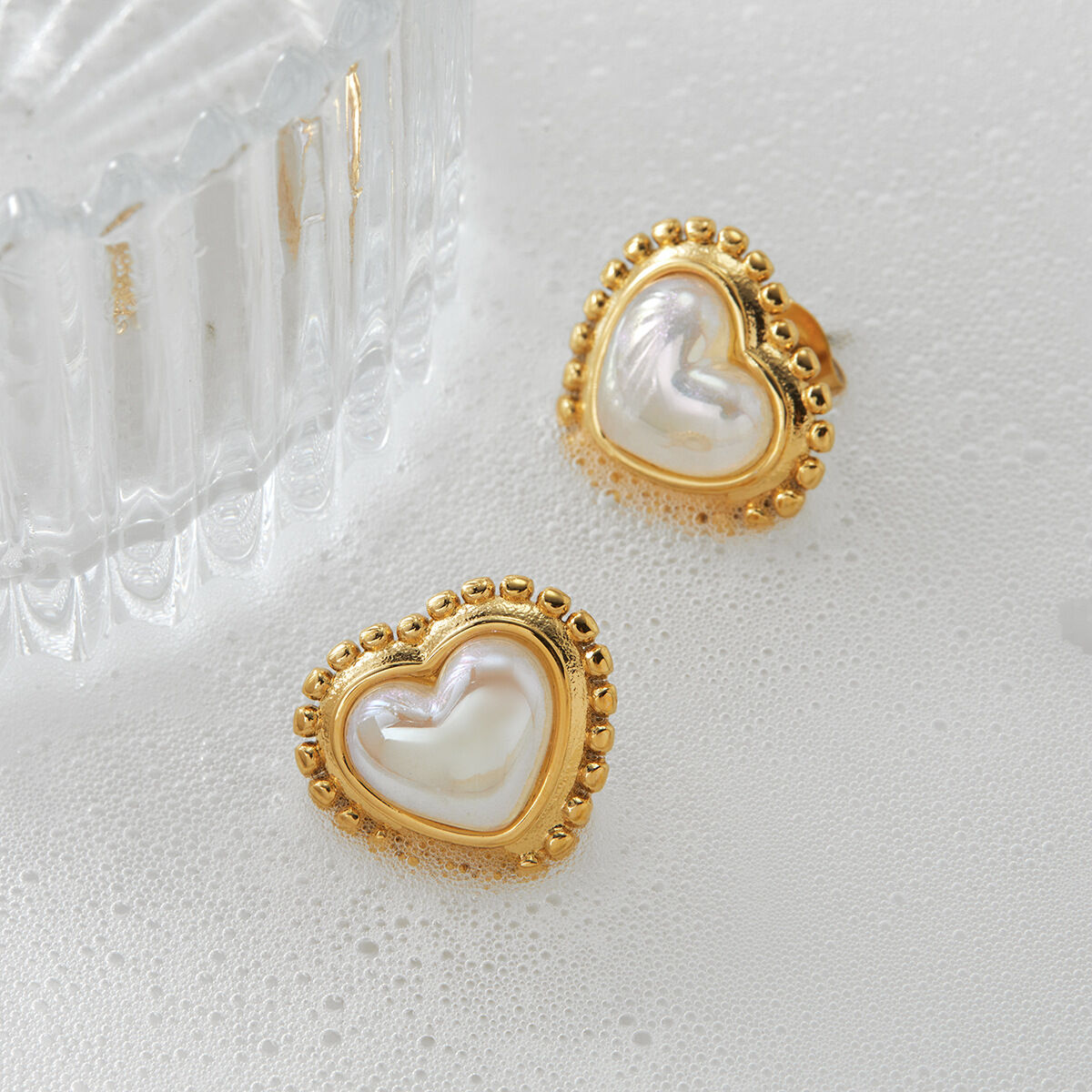Sweet Heart Stainless Steel Waterproof Gold Color Women's Stud Earrings h5 Picture4